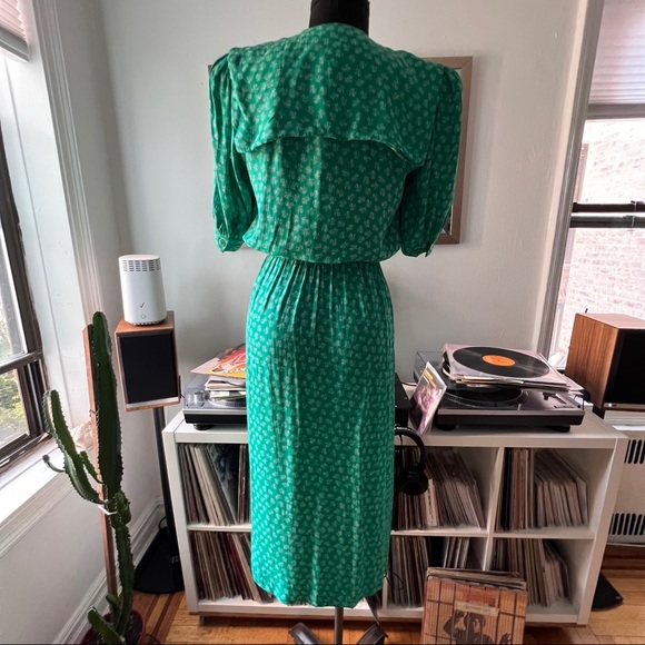 Vintage Karin Stevens by Steven Stroller green floral cottagecore Sz6 midi dress - Picture 3 of 10